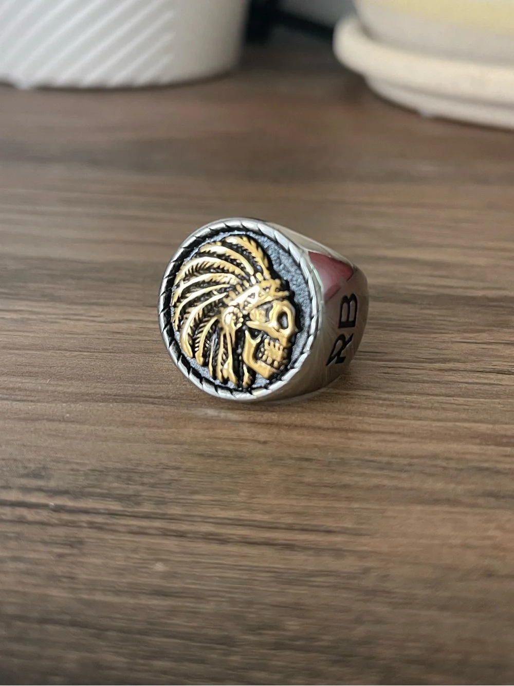 Two-Tone Skull Chief Signet Ring — Gold & Silver